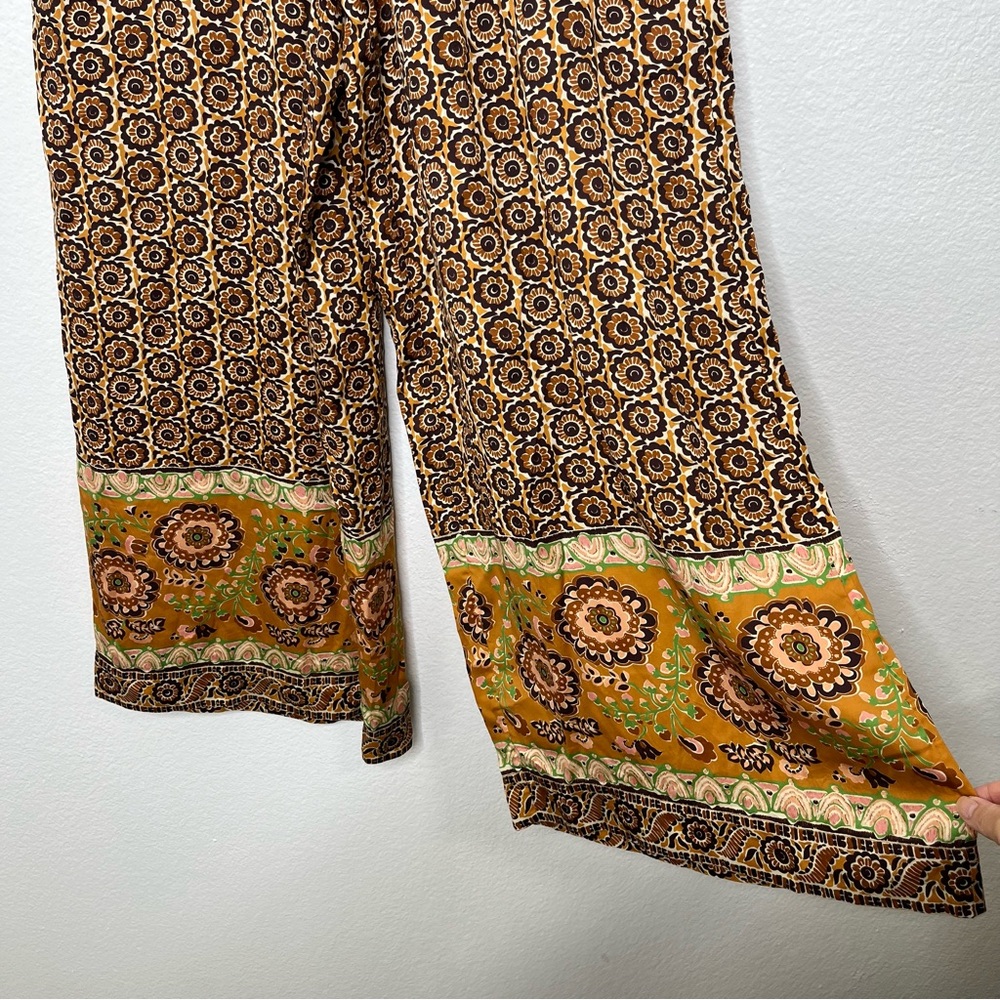 Spell & the Gypsy Sannah Brown Floral Jacquard Printed Wide Leg Light Pants S - Picture 4 of 7